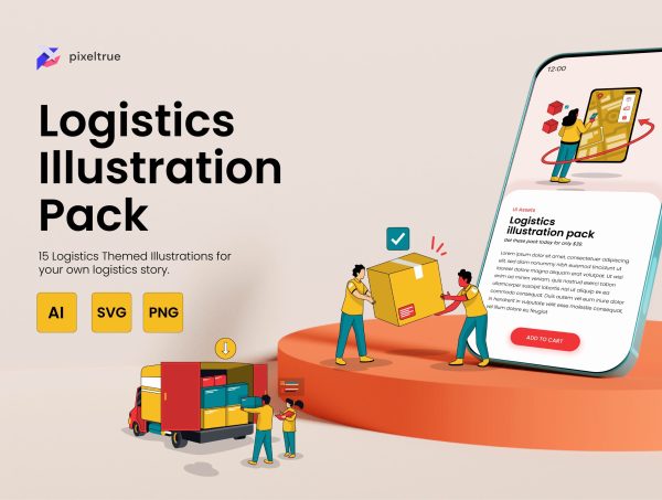 Logistics Illustration Pack - Pixel True